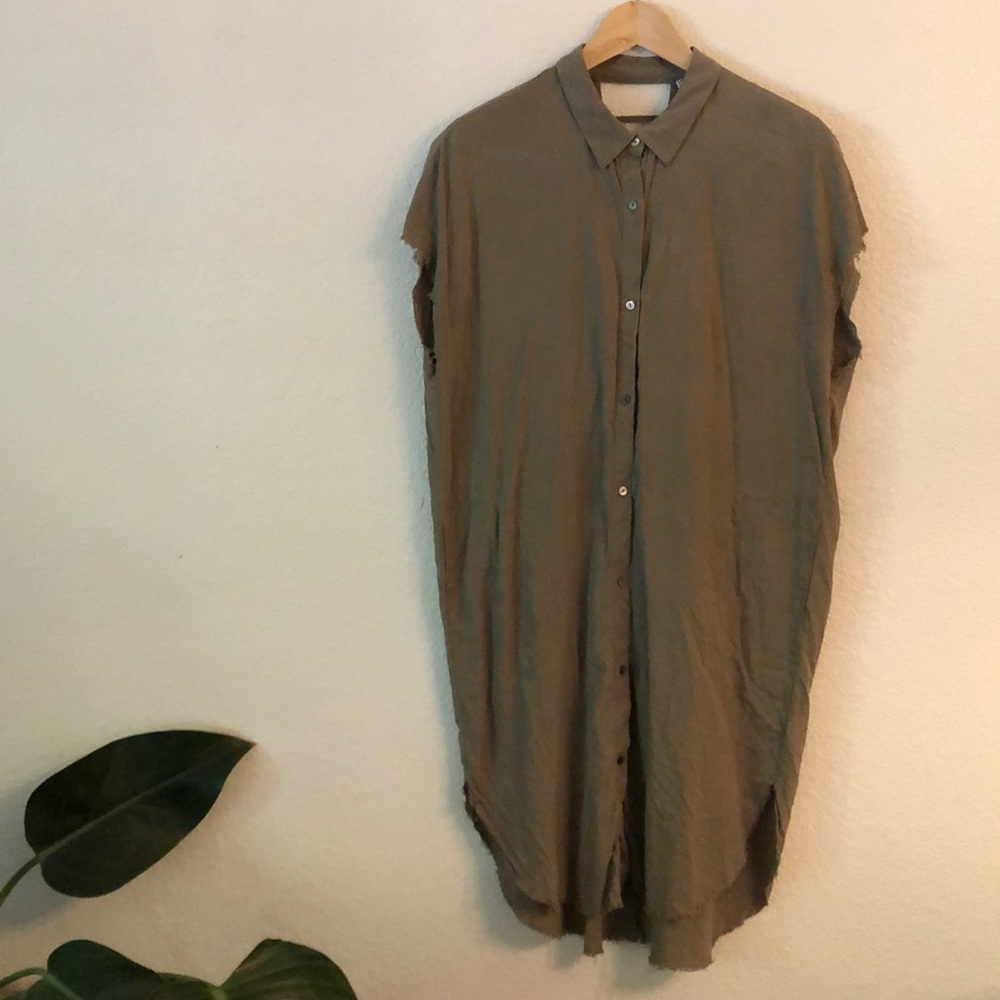 100% silk frayed shirt dress